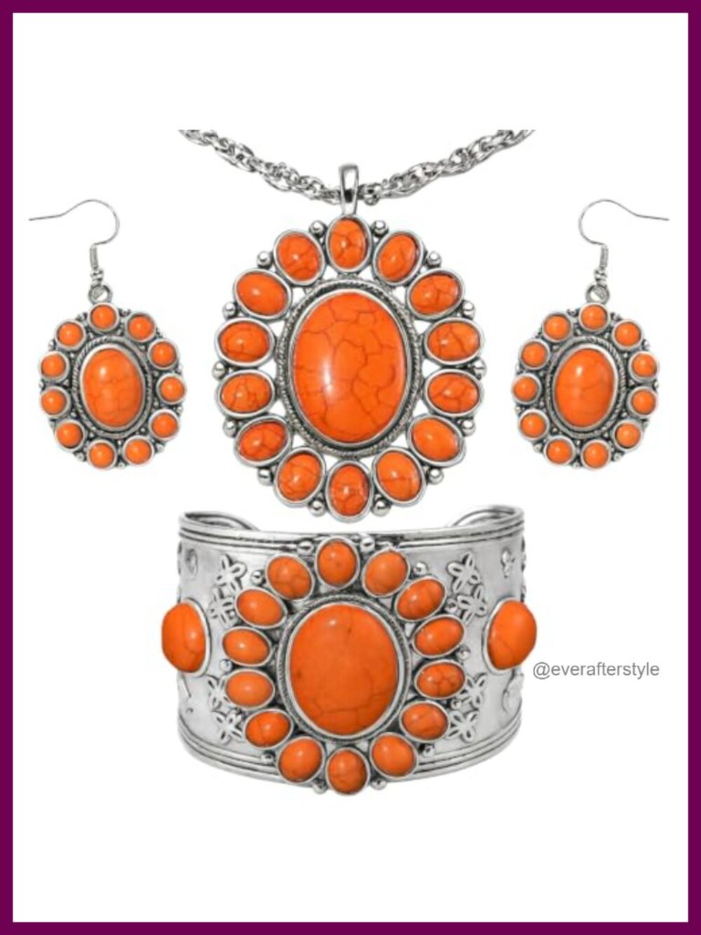 Howlite Western Jewelry Set Necklace Earrings Bracelet Boho Cowgirl Southwestern